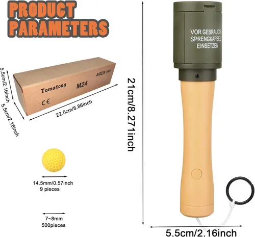 Vista 3 de Granada de mano de juguete para juego de batalla CS, con 9 municiones de espuma tácticas, granada CS, divertido impacto, juguetes largos