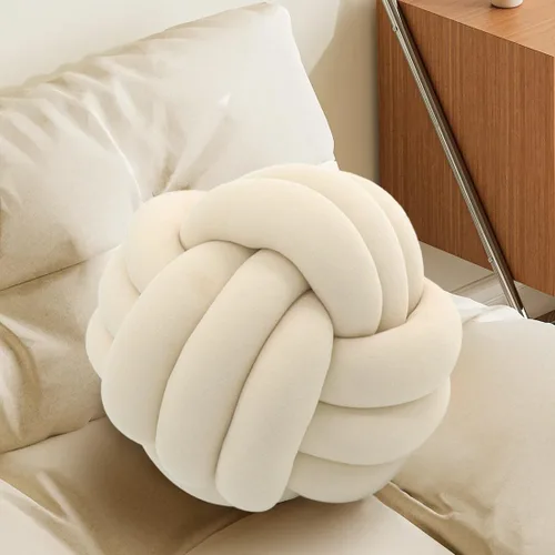 Vista 21 de Bola de almohada de nudo negro, almohada decorativa hecha a mano, cojín redondo suave para sofá y dormitorio, bonita decoración del hogar, almohada