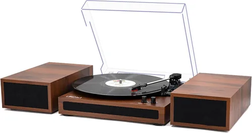 Vista 9 de Reproductor de discos de vinilo, tocadiscos para vinilos con altavoces externos, Perla Negra
