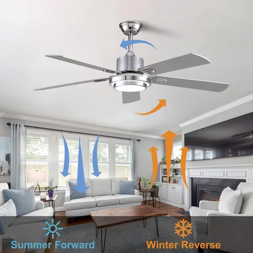 Vista 6 de Boomjoy Ventiladores de techo de madera de 52 pulgadas con luces y control remoto para interiores y exteriores, moderno ventilador de techo plateado