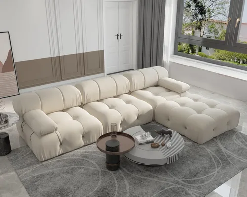 Vista 6 de Sofá modular seccional, sofá de terciopelo, asiento medio, beige