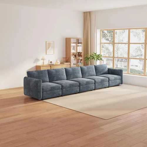 Vista 196 de Guyii Sofá modular de terciopelo, moderno sofá de 4 plazas de gran tamaño con 3 almohadas y reposapiés de almacenamiento, sofá convertible de 115.74