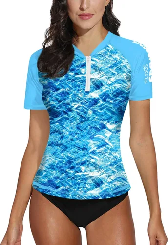 Vista 44 de BesserBay Women’s Rash Guard Shirt UPF 50+ Half Zip Short Sleeve Quick Dry Swim Shirt Swimsuit Tops