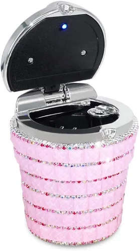 eing Cenicero de automóvil con diamantes brillantes para automóvil, removedor de humo de cigarrillos, portavasos, con lámpara LED, color rosa