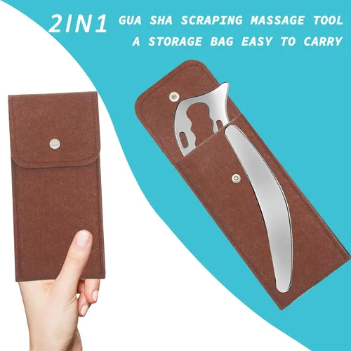 Vista 5 de Herramienta de raspador muscular Gua Sha de acero inoxidable 2 en 1, herramientas de raspado miofascial para terapia física, masajeador de drenaje