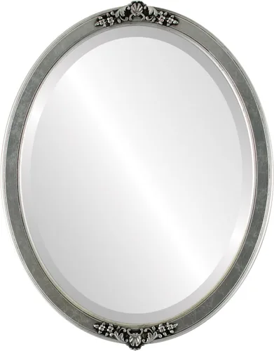 Vista 28 de OVALCREST Espejo de pared biselado ovalado para decoración del hogar, estilo Athena, negro plateado, dimensiones exteriores de 14 x 18 pulgadas