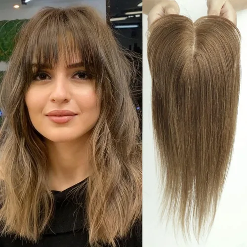 Vista 15 de HAIRCUBE Pelucas de cabello humano 100% con flequillo, densidad 150%, base de seda, clip en la parte superior, pelucas de cabello superior para #1B