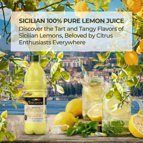 Vista 3 de Tuscanini Jugo de limón 100% siciliano, no de concentrado, 16.9 onzas (paquete de 2) sin agua añadida, tamaño conveniente, cabe perfectamente