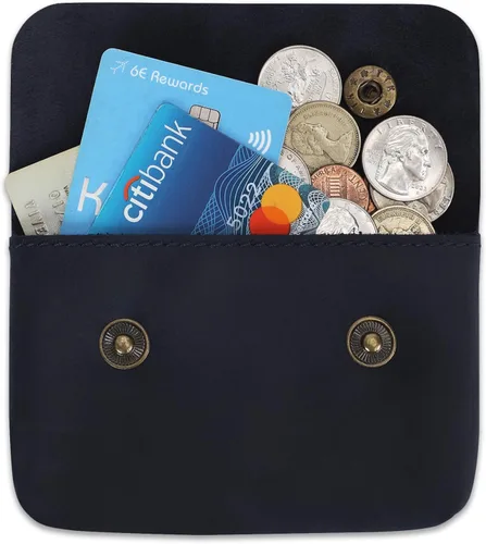 Vista 4 de Bolsa de cuero doble para monedas premium para efectivo y tarjetero, organizador de cables compacto, bolsa de maquillaje de viaje, hecha a mano