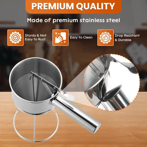 Vista 3 de Dispensador de masa de panqueques de acero inoxidable de 20.3 fl oz/20 onzas, dispensador de embudo de pistón con soporte mango desmontable