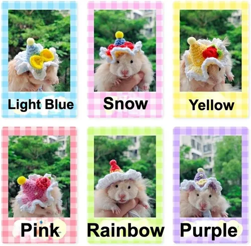 Vista 4 de Sombrero de hámster, mini animales pequeños con correa ajustable, encantadores sombreros pequeños de punto a mano para lagarto, conejillo de indias