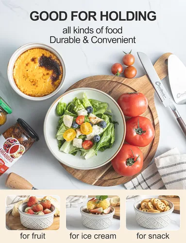 Vista 30 de Ramequines de 177 ml con tapas aptos para horno, pequeños ramequines de crema catalana con cubiertas, juego de 4 ramequines de cerámica, tazones