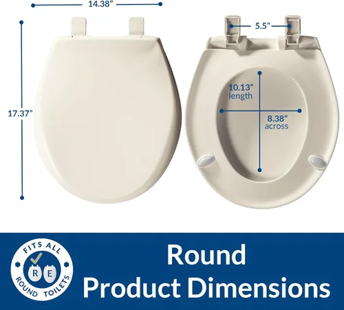 Vista 5 de Mayfair Aurora, asiento de inodoro de cierre lento, bisagras fáciles de limpiar y asiento de plástico ajustable de ajuste perfecto, fabricado en EE.