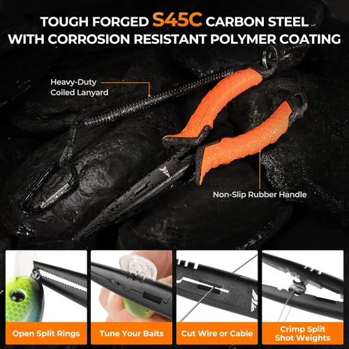 Vista 3 de KastKing SteelStream - Juego de herramientas de pesca de 6 piezas, alicates de pesca resistentes a la corrosión con cordón, cuchillo de filete