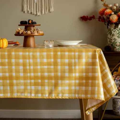 Vista 9 de GLORY SEASON 100% Waterproof Rustic Table Cloths Floral Print Linen Round Tablecloth Burlap Fabric Farmhouse Table Cloth, TPU Vinyl Table Cover for