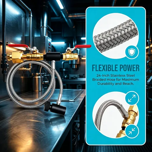 Vista 2 de Paintball - Estación de recarga de tanques de CO2, adaptador de llenado de cartuchos de CO2, manguera de conector de acero inoxidable para tanques