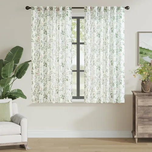 Vista 34 de JINCHAN Cortinas de mezcla de lino con flores para sala de campo francés, cortinas para sala de estar de 84 pulgadas de largo, cortinas impresas