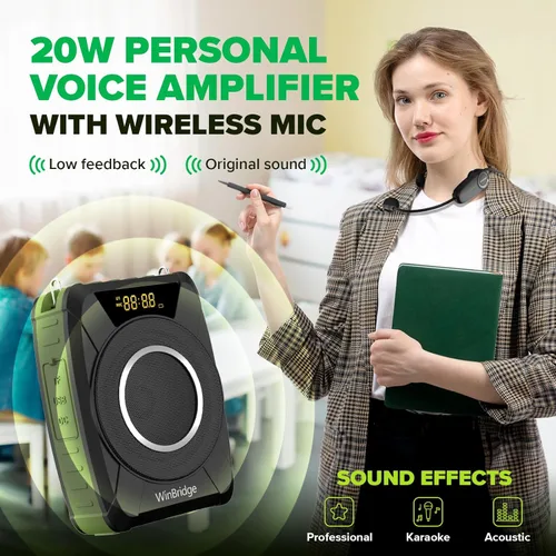 Vista 3 de Amplificador de voz Bluetooth 5.0 con micrófono inalámbrico, micrófono personal impermeable, amplificador de voz inalámbrico, megáfono portátil