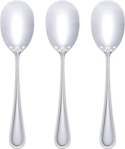 Vista 9 de Cuchara de servir resistente de 9 pulgadas de alta calidad. Cucharas elegantes de acero inoxidable para pasta y guarniciones. Cubertería para bufé