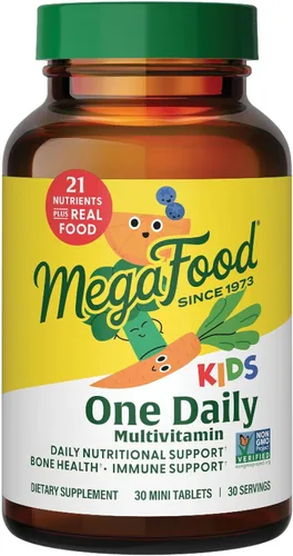 MegaFood Kids One Daily - Vitaminas para niños - Con vitamina B, vitamina C, vitamina D y zinc - Suplemento de salud ósea y apoyo inmunológico - Sin