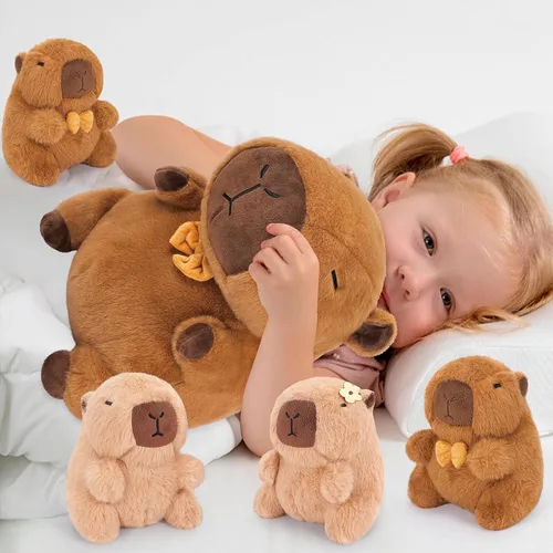 Vista 7 de Achwishap Capybara - 5 peluches de Capybara con 4 peluches de Capybaras para bebés, lindos peluches para abrazar, para niños y niñas, cumpleaños