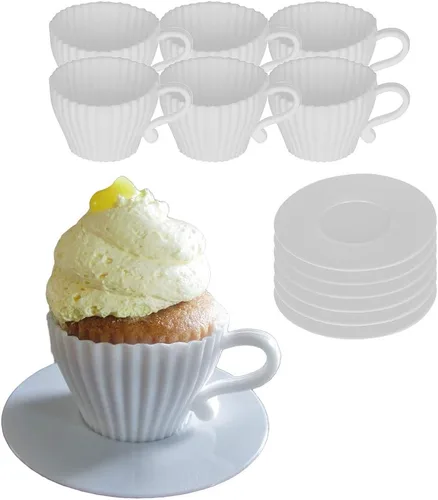 Vista 10 de Evelots Moldes para Hornear Cupcakes – Juego de Tazas de Té de Silicona – Juego de 12 Piezas – Apto para Horno – Antiadherente – Tazas