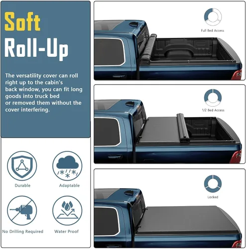 Vista 5 de Perfit Liner Funda de cama Tonneau enrollable suave y mejorada para Dodge Ram 1500 2009-2026 (Classic & New Body) de 5.7 pies (67 pulgadas)