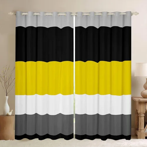 Vista 11 de Cortinas opacas de 38 pulgadas de ancho x 45 pulgadas de largo, cortinas opacas de triángulo geométrico naranja, negro, gris claro, cortinas y Multi