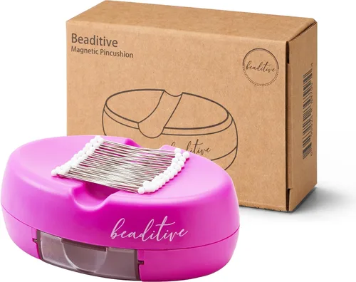 Vista 7 de Beaditive Cojín magnético con cajón – Fuerte soporte magnético para coser – 50 pines de acolchado de cabeza de vidrio incluidos – Elegante