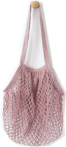 Vista 8 de Portátil reutilizable malla algodón red cadena bolsa organizador compras bolsa bolsa bolsa de almacenamiento de frutas nuevo (beige)
