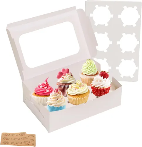 Vista 7 de Yeplan 20 paquetes de cajas para cupcakes, cajas para cupcakes de 12 unidades con ventana transparente, cajas para galletas de 13.4x9.8x4 pulgadas