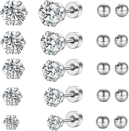 Flat Back Stud Earrings Surgical Steel Hypoallergenic Stud Earrings for Women Girls Cartilage earring Tragus Jewelry 20G Helix Earrings-5 Pairs