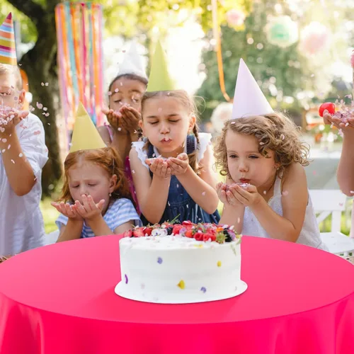 Vista 7 de Oudain Mantel redondo de plástico prémium de 84 pulgadas, desechables, impermeables, para fiestas, cenas, cumpleaños, campamento, picnic