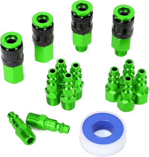 Vista 8 de 15 piezas de acoplador de aire de aluminio de 1/4 pulgadas NPT y kit de enchufe, accesorios de aire de conexión rápida, juego de conectores rápidos