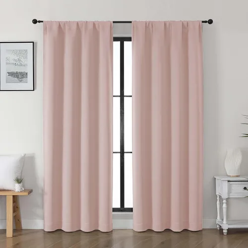 Vista 22 de Gwine - Cortinas opacas negras para dormitorio de 84 pulgadas de largo, juego de 2 paneles, cortinas sólidas reductoras de ruido con aislamiento