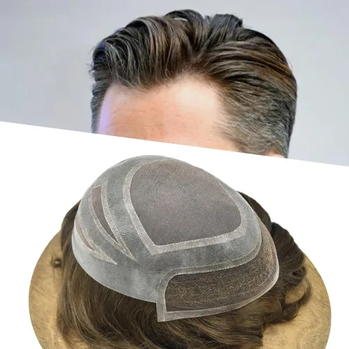 Vista 9 de Toupee For Men Hair Piece Real Human Hair Fine Mono Men's Toupee Hair Replacement System For Men Hair System 8x10 Medium light density #1B10 1B# OFF