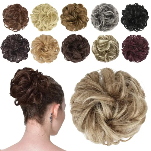 Vista 46 de FESHFEN Pieza de Cabello de Moño Desordenado - Extensiones de Coleteros de Moño de Cabello Ondulado Rizado Elástico Postizos Sintéticos para Mujeres