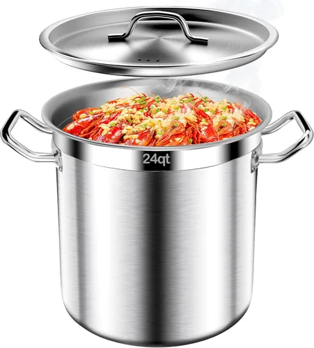 Vista 11 de Olla de acero inoxidable con tapa, olla grande de 20 cuartos de galón, olla resistente de tres capas de grado comercial y ollas para hervir, cocinar
