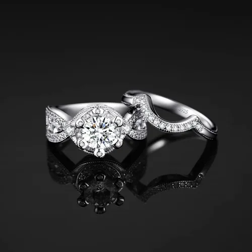 Vista 3 de JewelryPalace Anillo de compromiso con circonita cúbica chapada en oro de 14 quilates para mujer anillo de compromiso de plata de ley 925 anillos