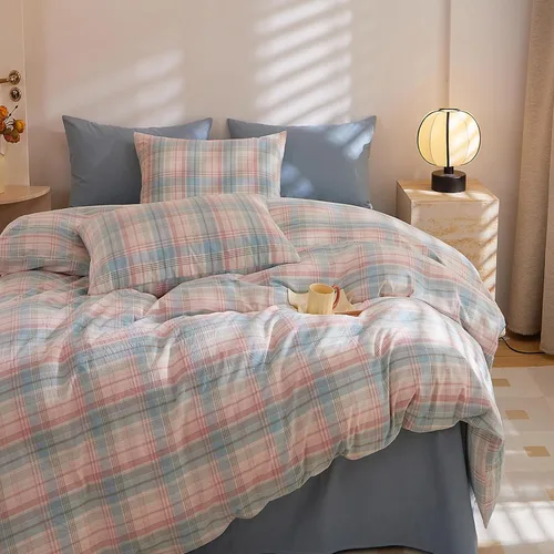 Vista 23 de HighBuy - Juego de funda de edredón a cuadros tamaño Twin XL, diseño Buffalo Grid, ropa de cama de algodón suave con patrón a cuadros, funda