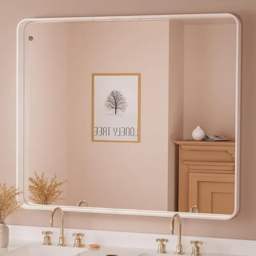 Vista 107 de TETOTE Espejo de marco dorado cepillado de 16 x 24 pulgadas, espejo de tocador de baño de latón dorado para pared, espejo enmarcado rectangular