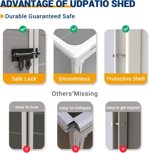 Vista 4 de UDPATIO Cobertizo de almacenamiento de resina para exteriores, 5 x 3 pies, cobertizo de jardín de plástico para bicicleta, bote de basura