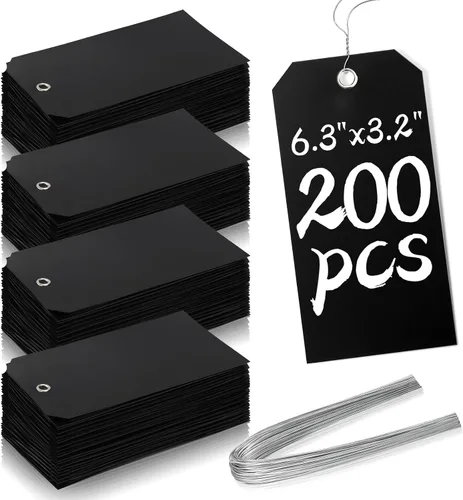 200 piezas de etiquetas de envío de plástico de 6 1/4 x 3 1/8 pulgadas con alambre - Etiquetas de precio escribibles de doble cara para venta al por