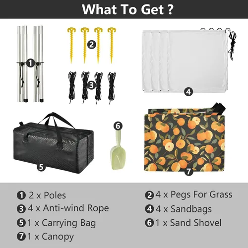 Vista 4 de Cute Nectarines Beach Tent & Canopy UPF50+ Easy Setup Large Portable Sun Shelter with Sandbags & Sand Shovel for Backyard and Camping