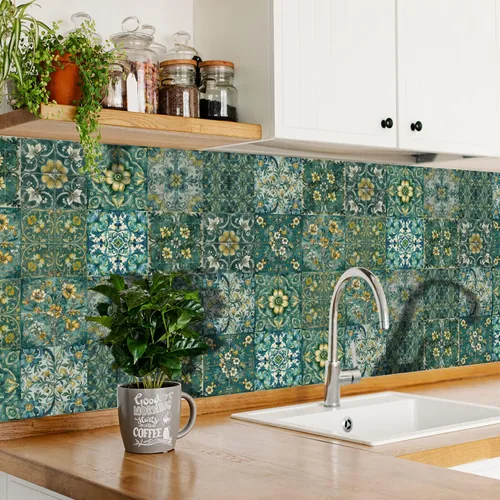 Vista 115 de Alwayspon Adhesivo para azulejos de pared moriscos para despegar y pegar, calcomanías de vinilo autoadhesivas para azulejos de cocina y baño, 4 x 4