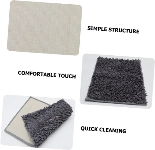 Vista 5 de 1pc Water Absorbent Non-Slip Chenille Mat Bathroom Rug Decorative Floor Mat Taupe for Home