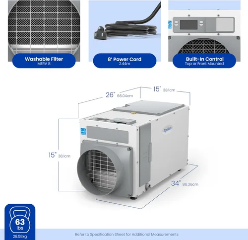 Vista 17 de AprilAire Deshumidificador E080 Pro de 80 pintas para toda la casa, certificado Energy Star, grado comercial para sótano, espacio de rastreo o toda