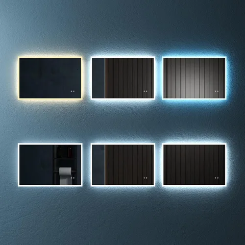 Vista 3 de 36" W x 24" H Modern Wall Mounted LED Backlit Anti-Fog Rectangular Bathroom Mirror with Temperature Adjustable and Memory Function Touch Switch