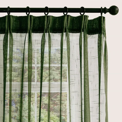 Vista 10 de Cortinas plisadas con aspecto de lino negro de 84 pulgadas de largo, 2 paneles de cortinas y cortinas de filtro de luz con textura rústica, cortina