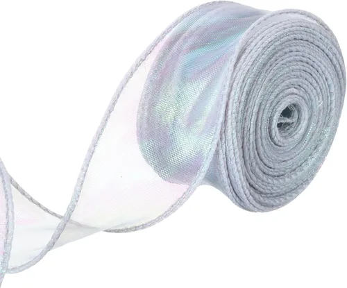 Vista 79 de MECCANIXITY Cinta de Organza Transparente con Alambre Brillante de 1 1/2" de Ancho, Cintas de Gasa Iridiscente con Brillo Pastel, 10 Yardas, Morado